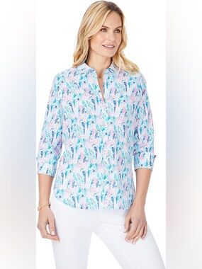 Foxcroft Carmen Parrot Paradise Non-Iron Shirt, Multi size 8